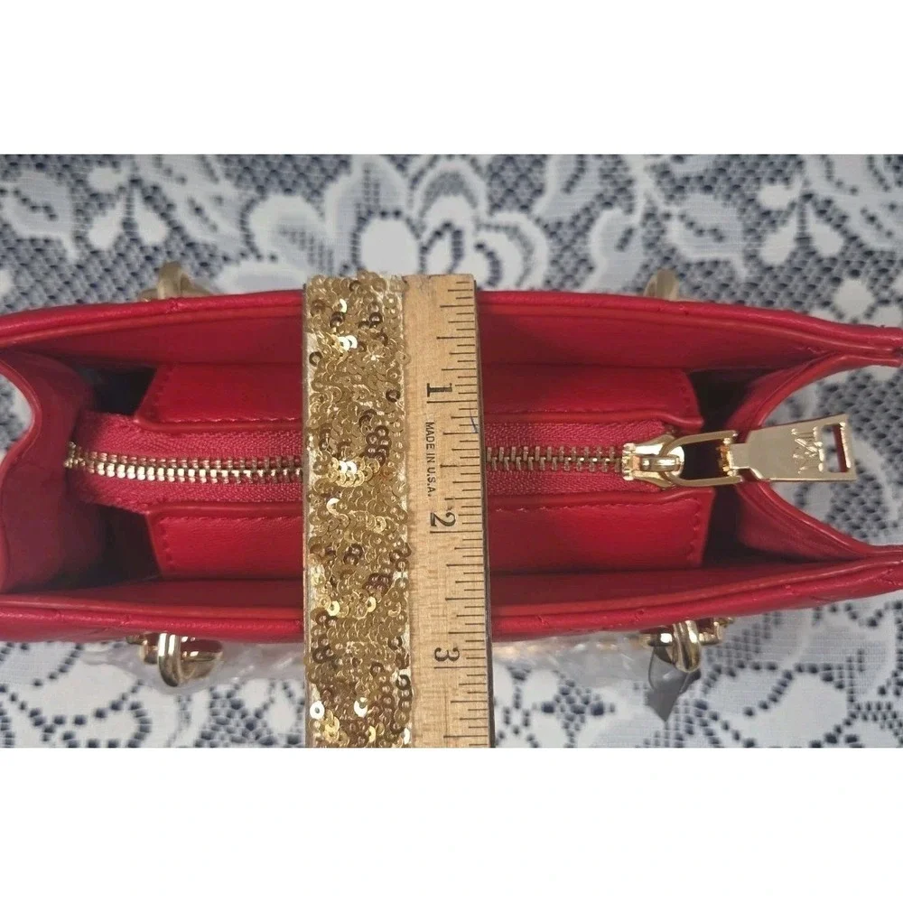Badgley Mischka Small Red Tote Gold Hardware Handles Square Quilting w/studs NWT